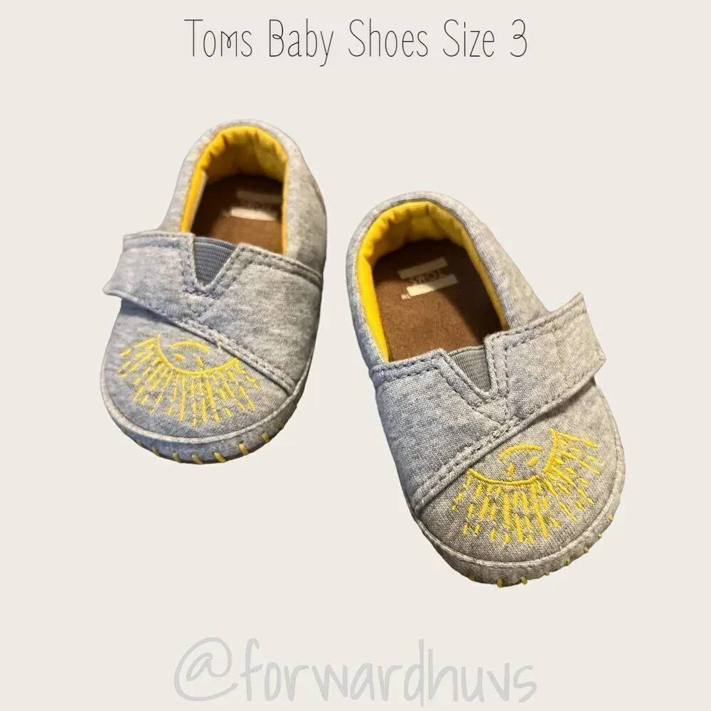 Toms Gray Baby Shoes with Yellow Sunshine - Size 3